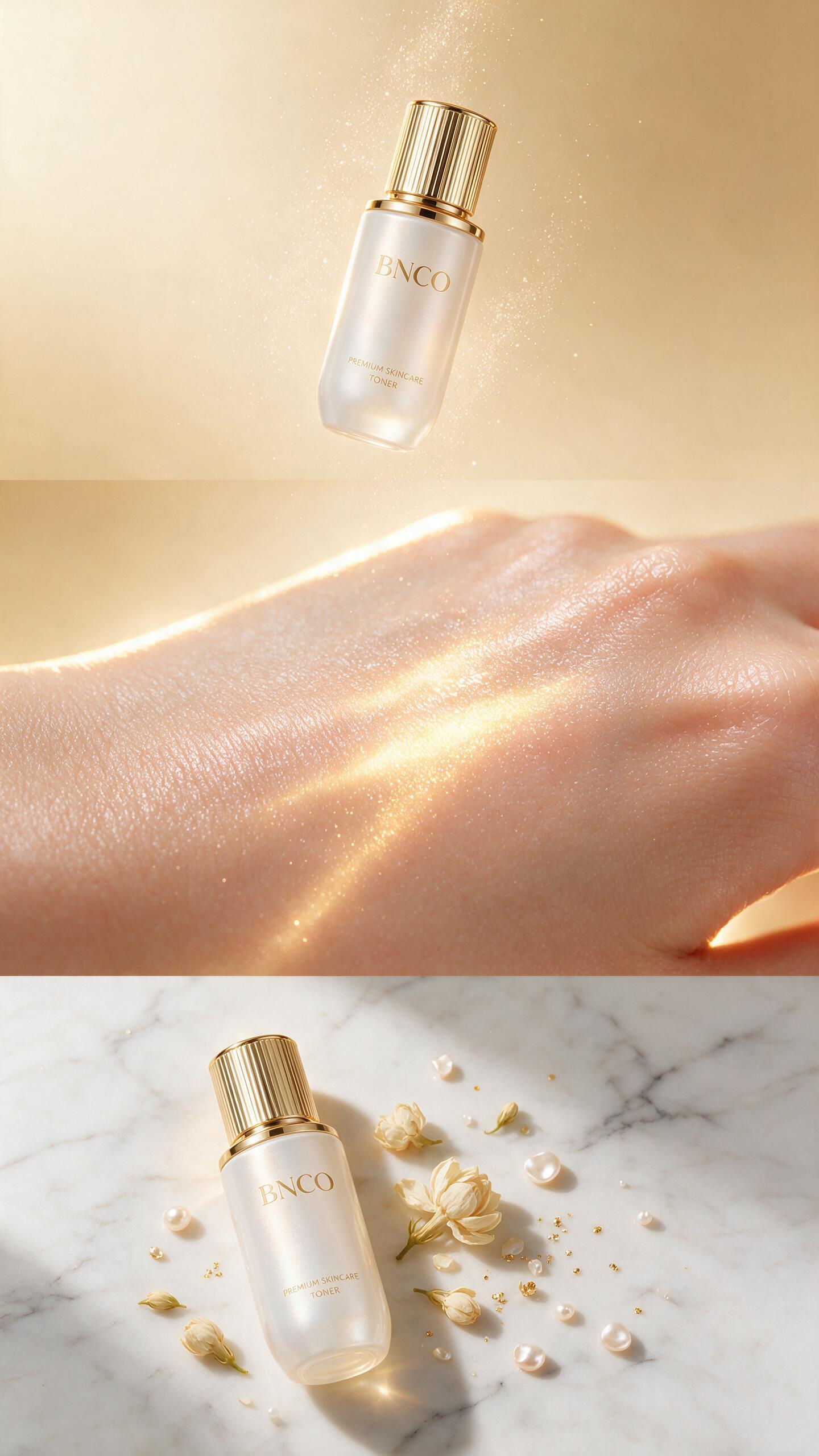 Detailed skincare product application scenes