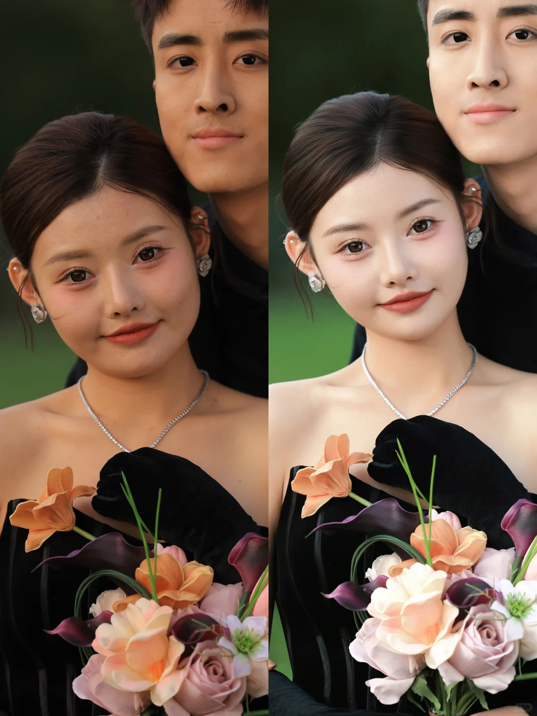 Event portrait before and after retouching