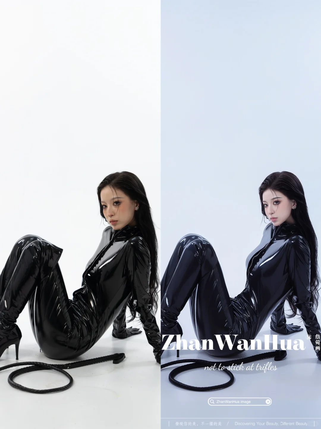 Fashion portrait before and after retouching